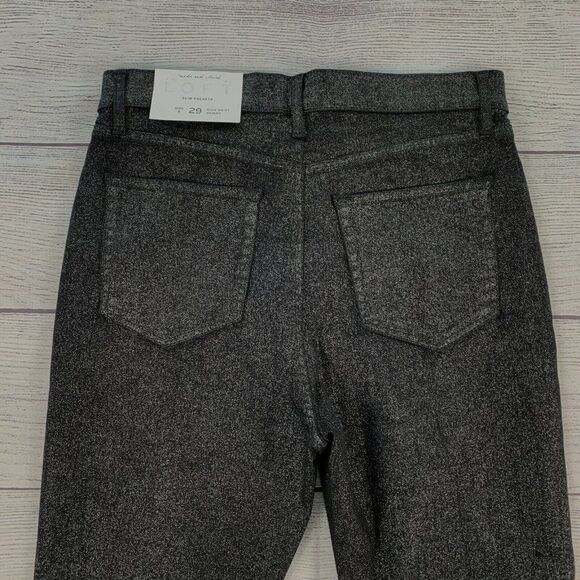 LOFT sz 8 29 Pants Black Sparkle Skinny Slim Pockets High Waist 28" Inseam New - Picture 5 of 11
